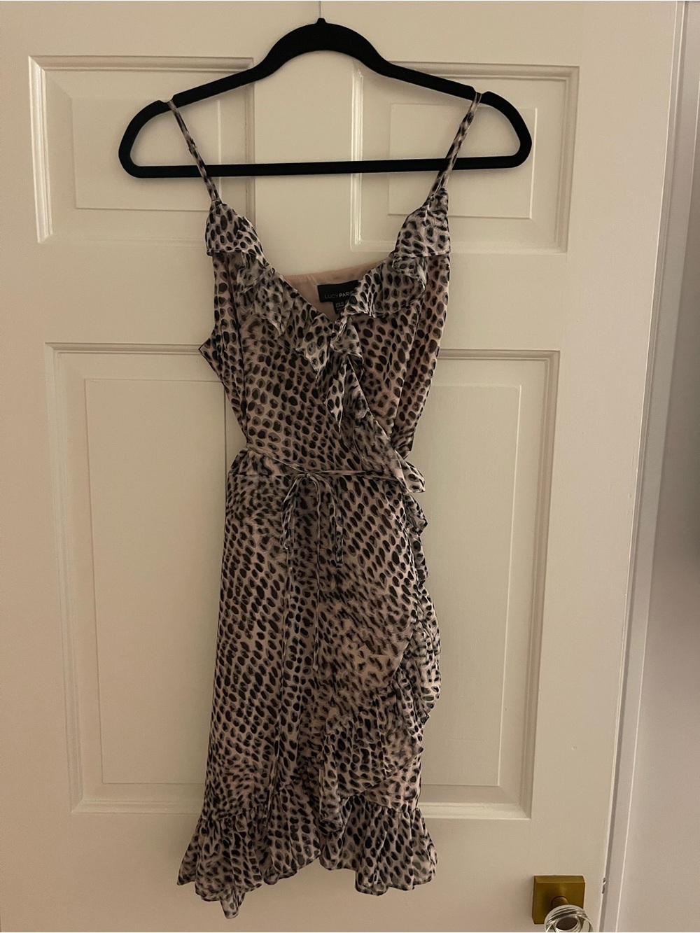Lucy Paris Pink and Black Spotted Ruffle Wrap Dress